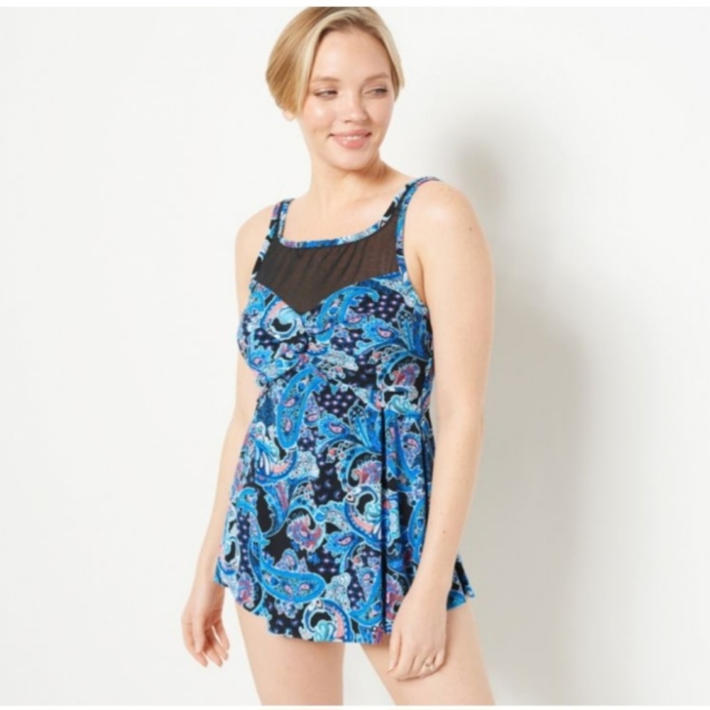 Dreamshaper by Miraclesuit 2 pc Mesh High Neck Tankini & Brief Swim 10 NWT